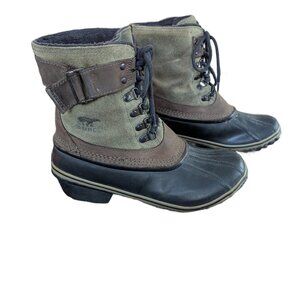Sorel Green/Brown Suede Women's Winter Snow Waterproof Boots - Size 9